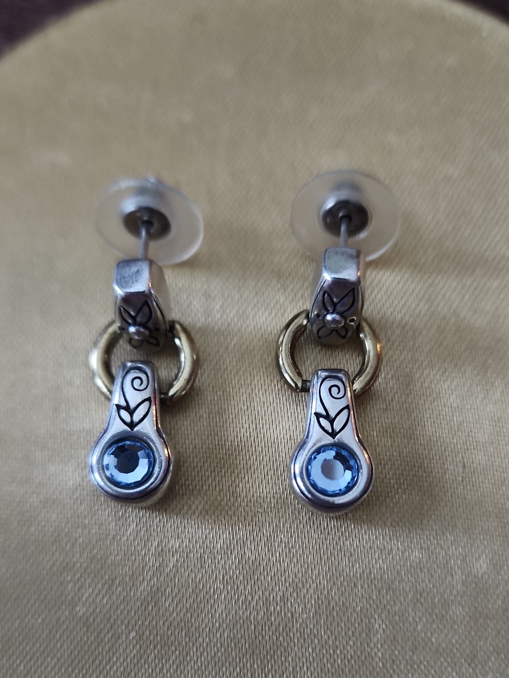 Brighton Silver-Gold Tone Dangle Earrings with Light Blue Crystals